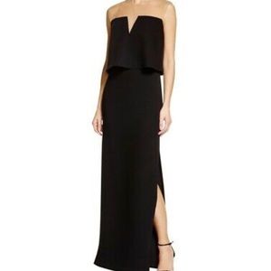 Bailey 44 Black V Neck Mesh Gown with Slit
